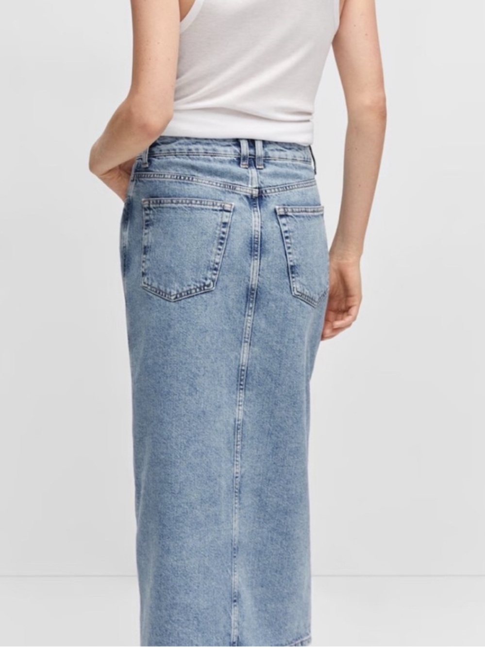 NWT Mango High Waist Denim Maxi Skirt XXS Light Blue
